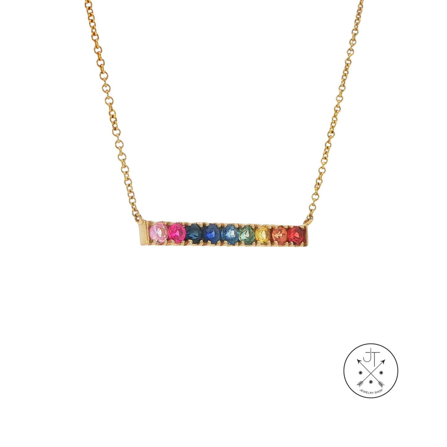 14k Rainbow Bar Necklace Yellow Gold Lobster Clasp Adjustable 18 16 Inch Topaz