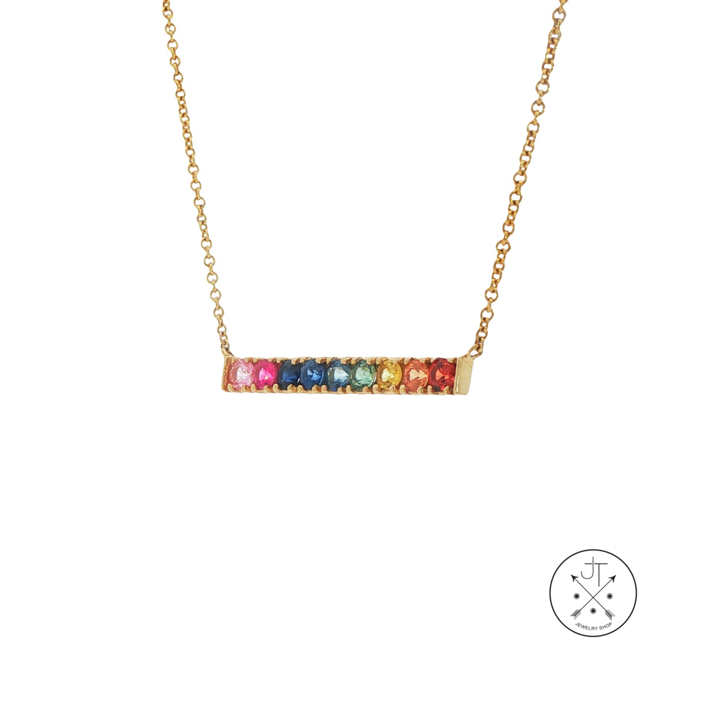 14k Rainbow Bar Necklace Yellow Gold Lobster Clasp Adjustable 18 16 Inch Topaz