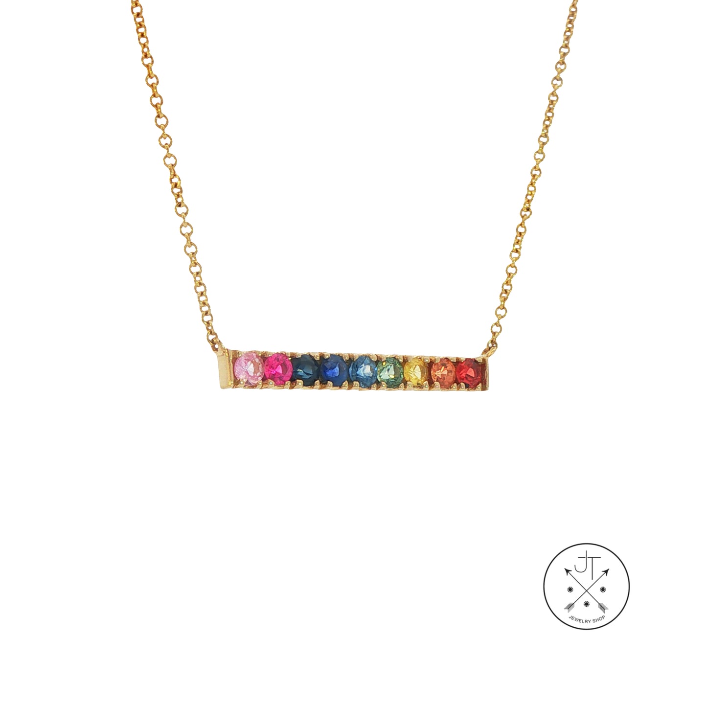 14k Rainbow Bar Necklace Yellow Gold Lobster Clasp Adjustable 18 16 Inch Topaz