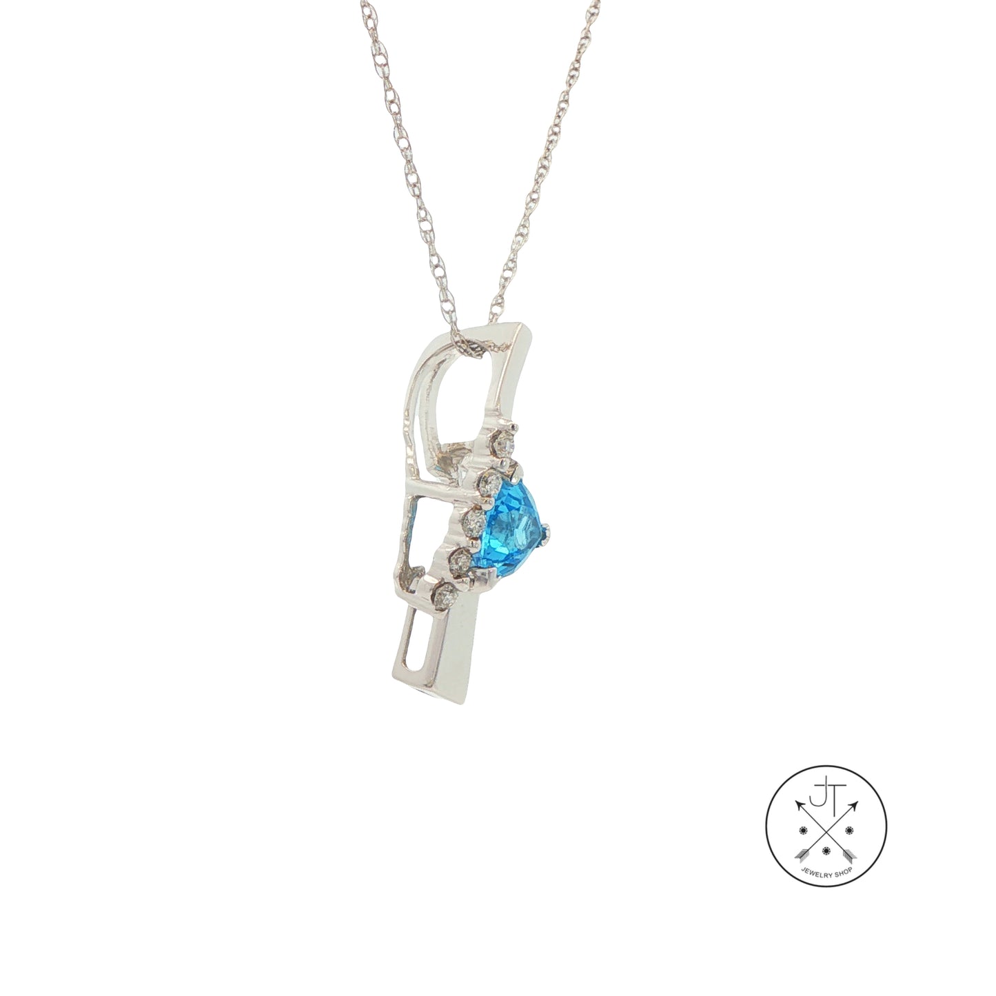14k White Gold Pendant Necklace with Natural Topaz and Diamonds 18 inch