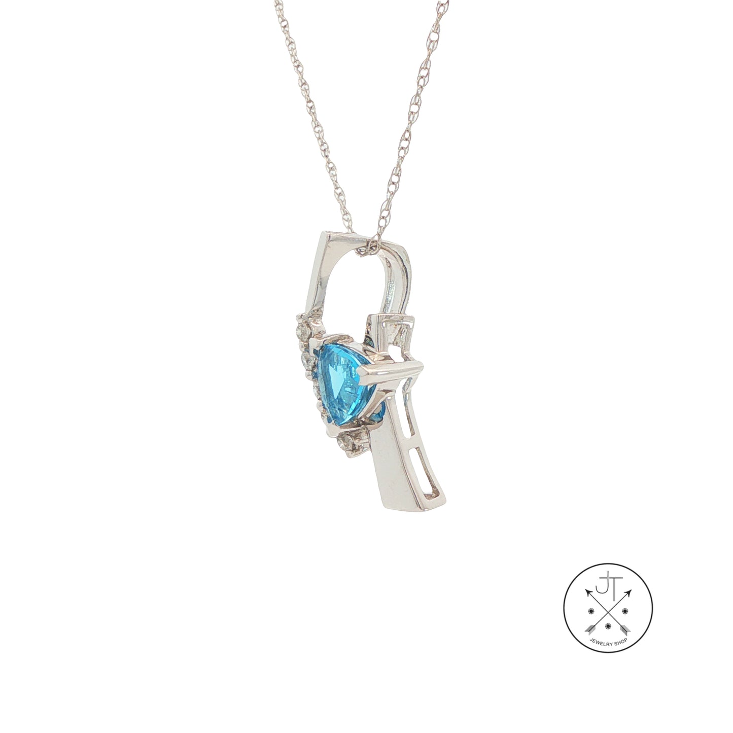 14k White Gold Pendant Necklace with Natural Topaz and Diamonds 18 inch