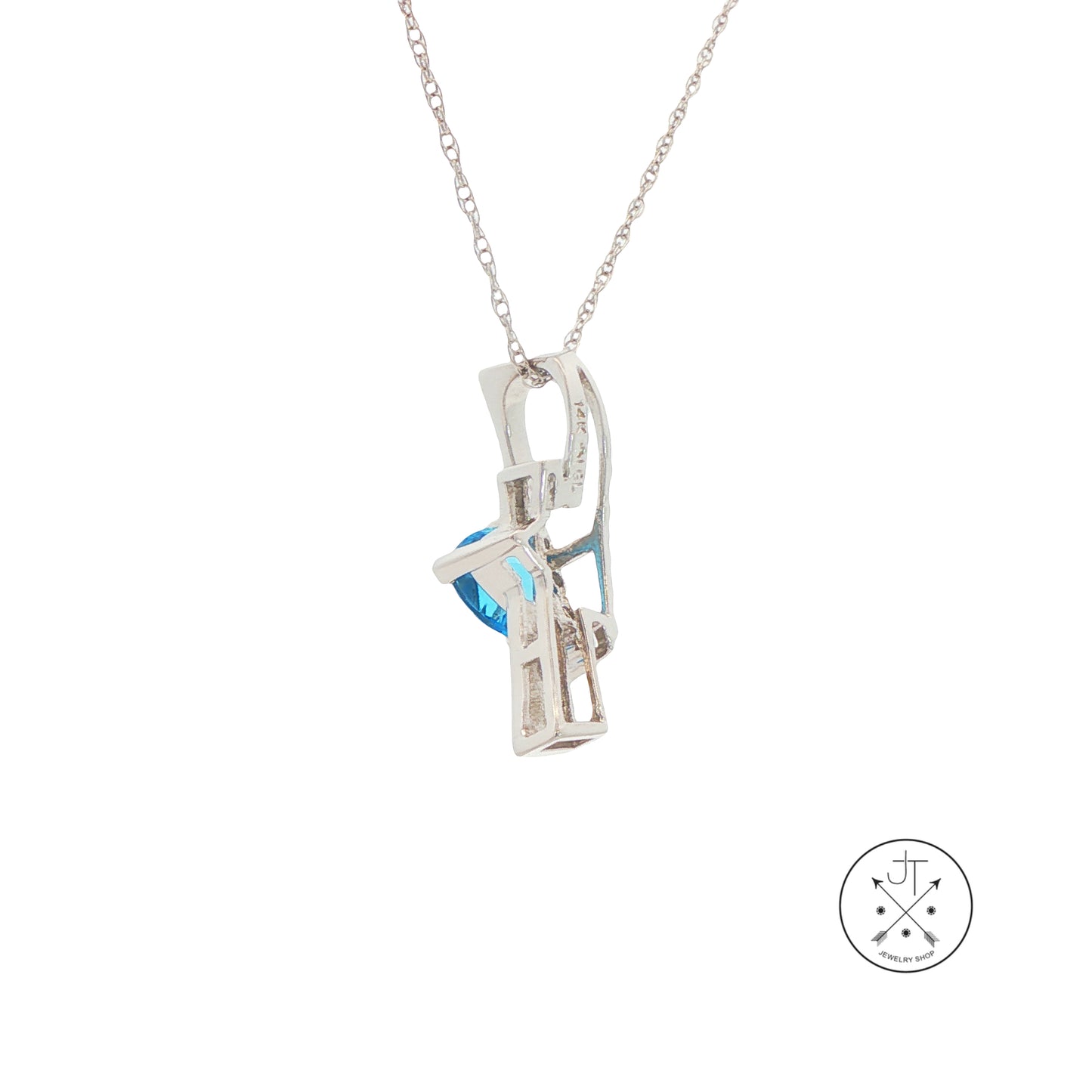 14k White Gold Pendant Necklace with Natural Topaz and Diamonds 18 inch