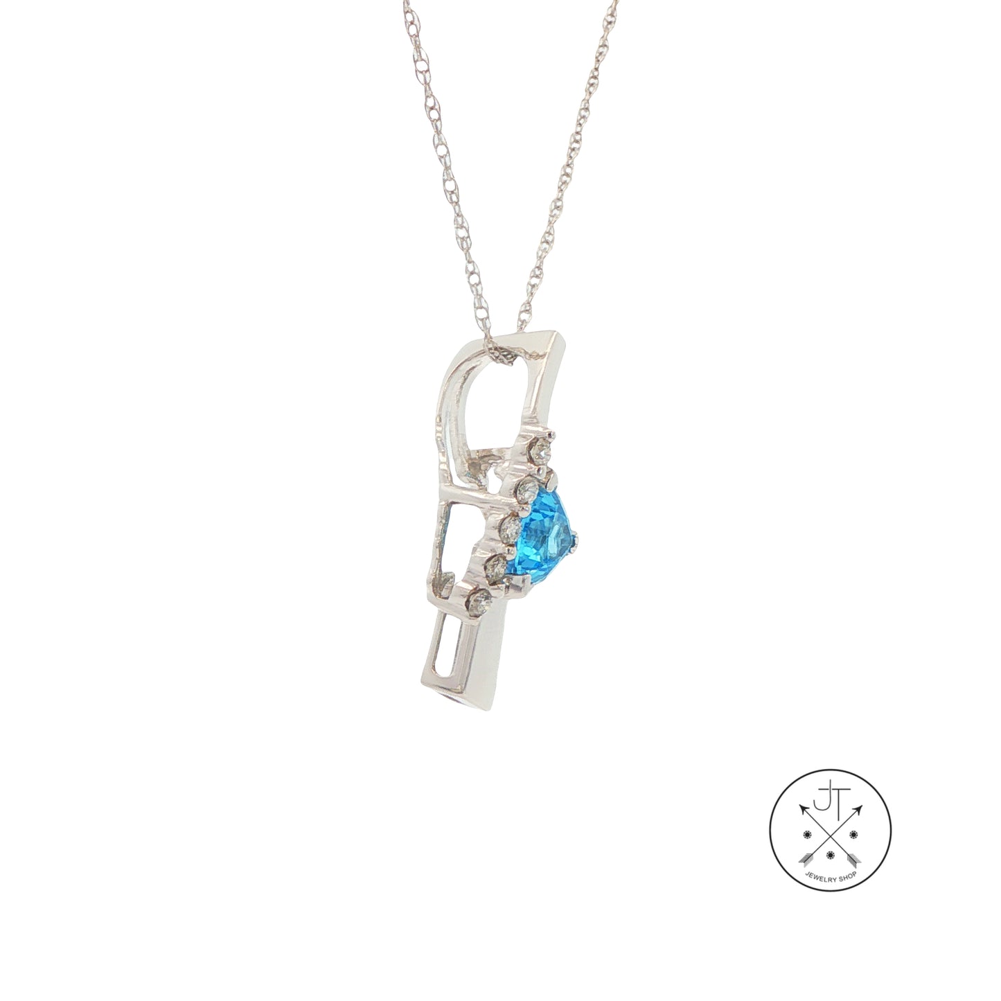 14k White Gold Pendant Necklace with Natural Topaz and Diamonds 18 inch