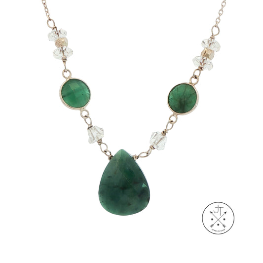 Deb Guyot Sterling Silver Necklace with Natural Aventurine and Herkimer Diamond Adjustable 18-20 inch
