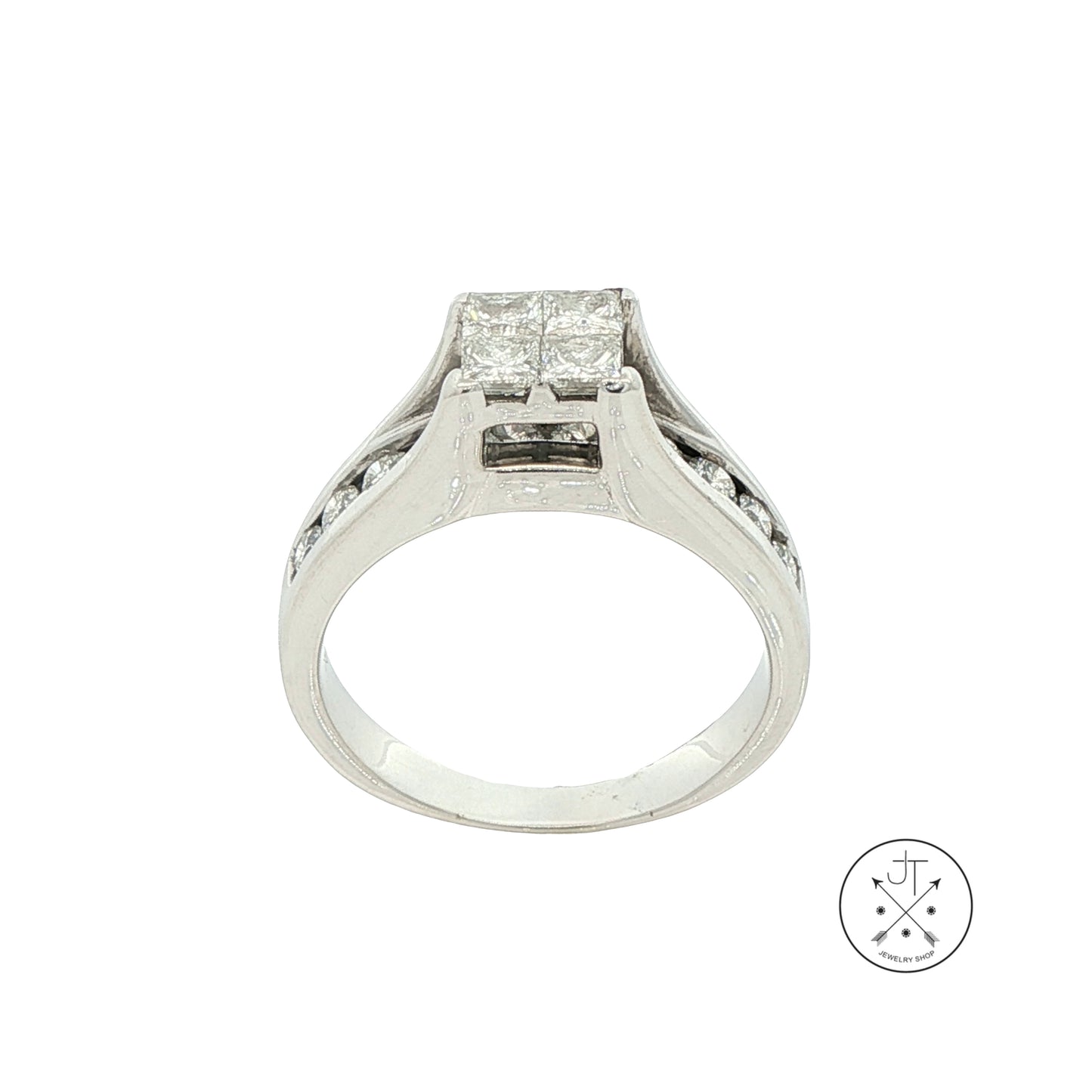 14k White Gold Engagement Ring with 1.4 ctw Diamonds Size 8 Invisible Set