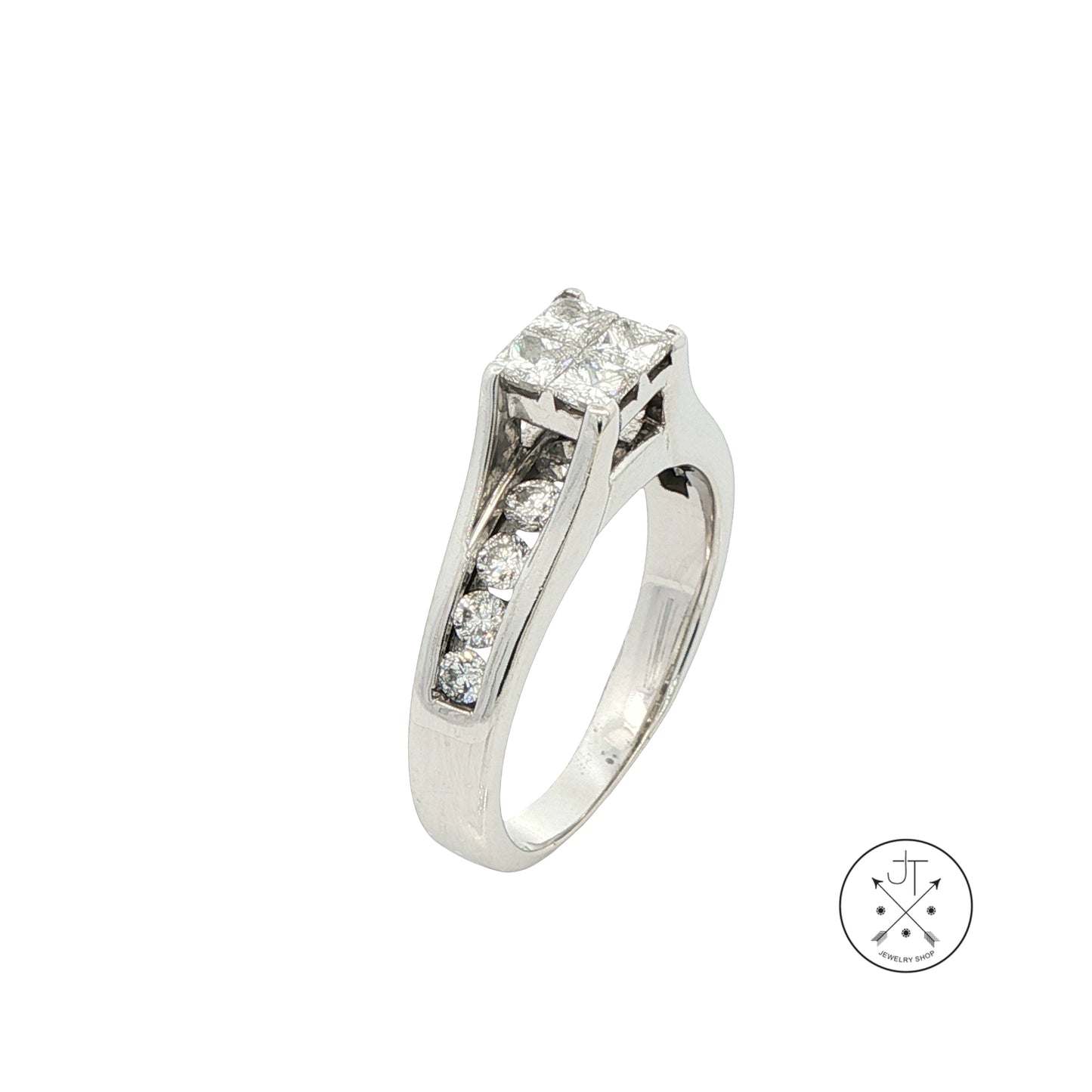 14k White Gold Engagement Ring with 1.4 ctw Diamonds Size 8 Invisible Set