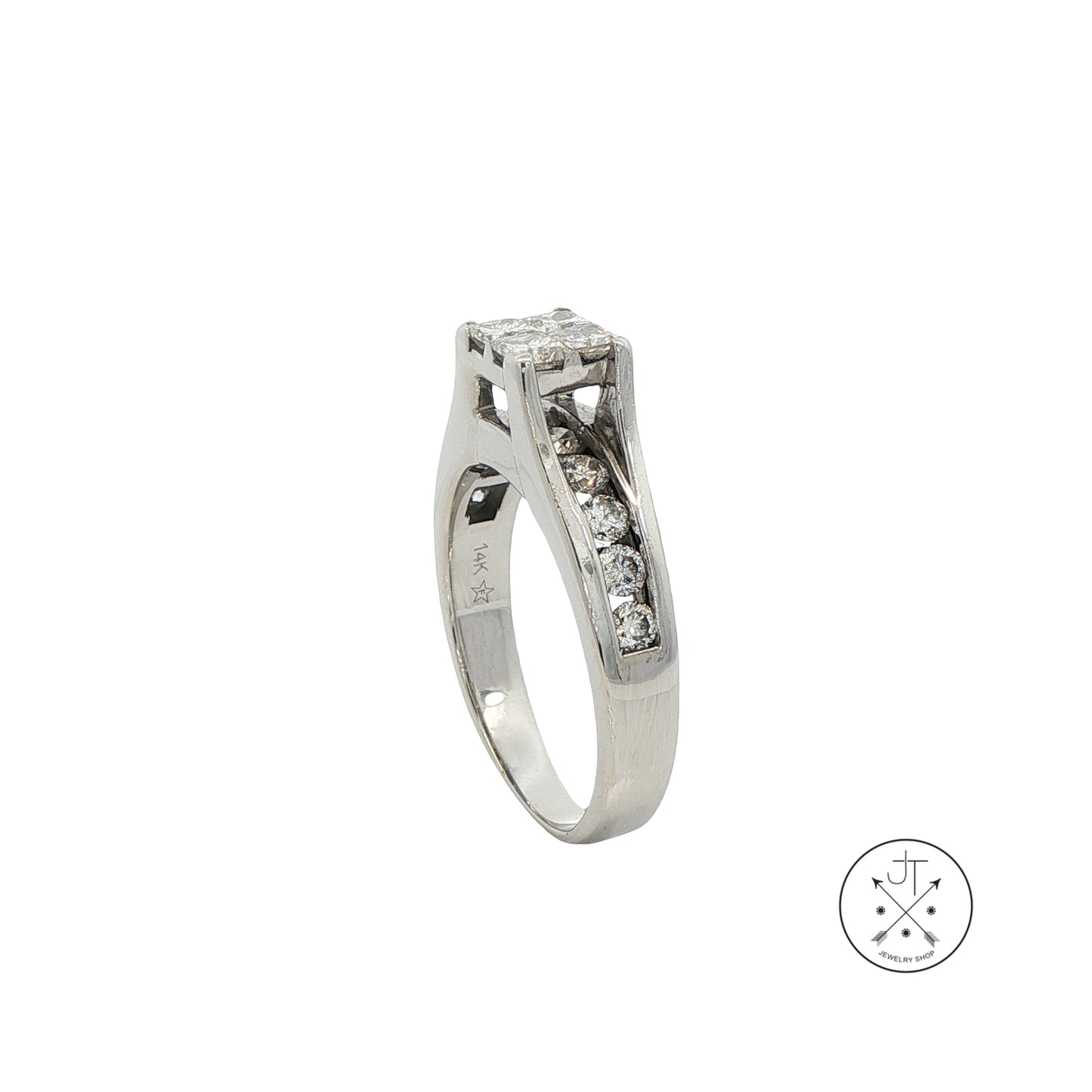 14k White Gold Engagement Ring with 1.4 ctw Diamonds Size 8 Invisible Set