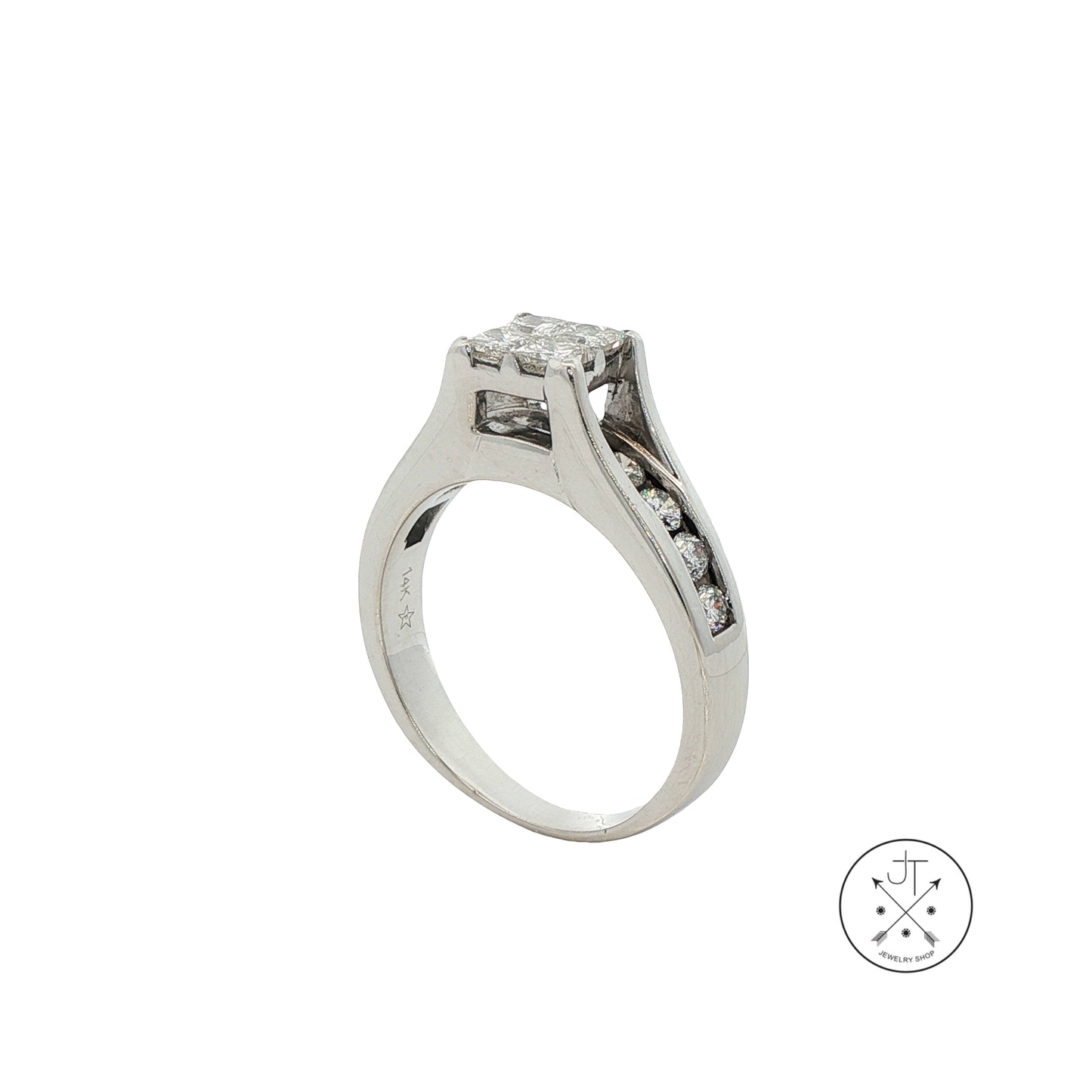 14k White Gold Engagement Ring with 1.4 ctw Diamonds Size 8 Invisible Set