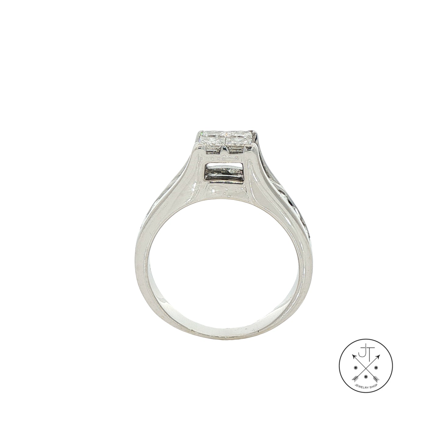 14k White Gold Engagement Ring with 1.4 ctw Diamonds Size 8 Invisible Set