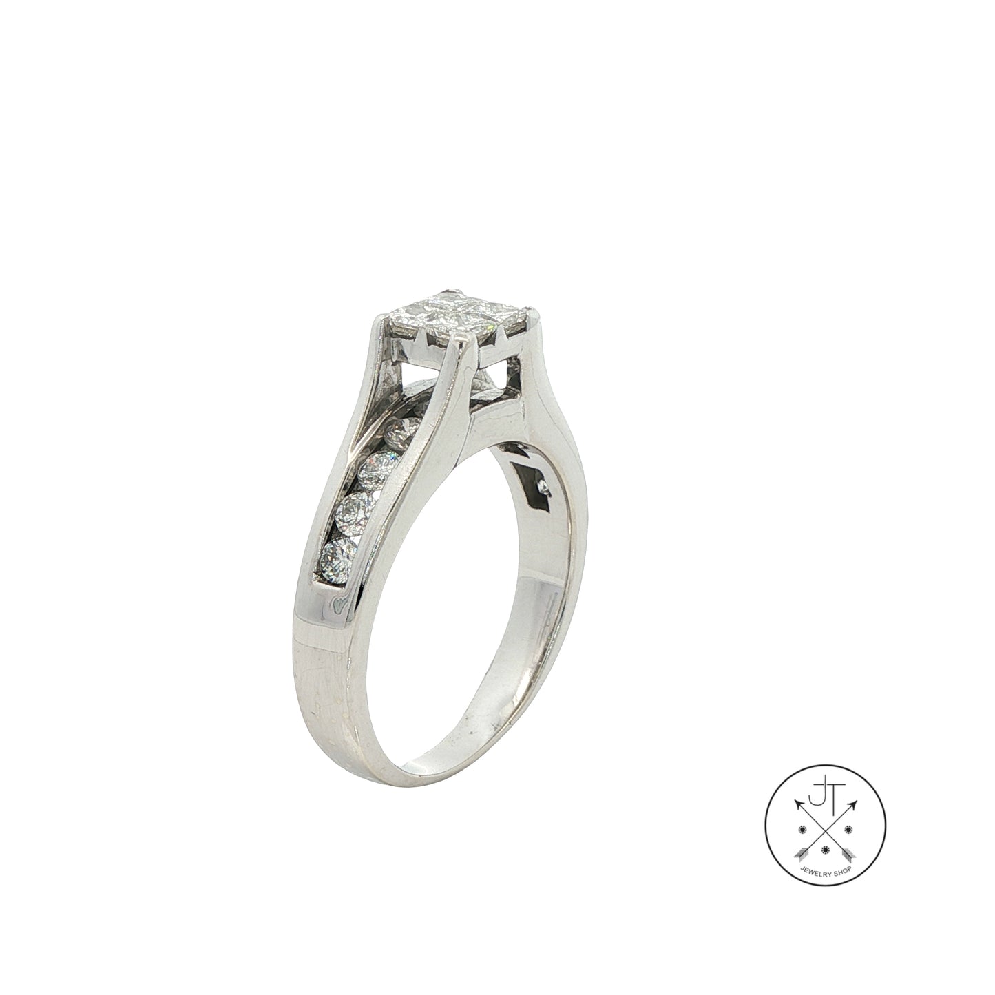 14k White Gold Engagement Ring with 1.4 ctw Diamonds Size 8 Invisible Set