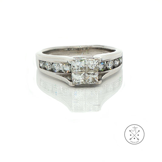 14k White Gold Engagement Ring with 1.4 ctw Diamonds Size 8 Invisible Set