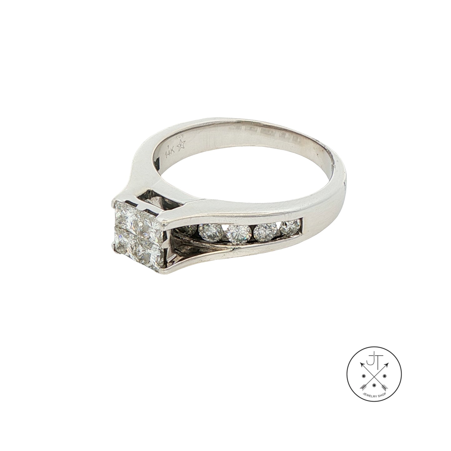 14k White Gold Engagement Ring with 1.4 ctw Diamonds Size 8 Invisible Set