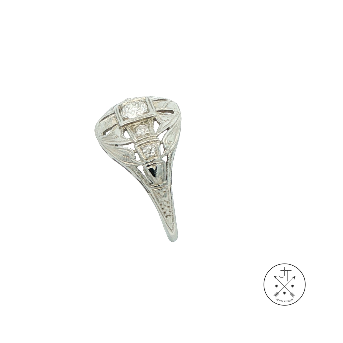 Vintage 18k White Gold Antique Reproduction Ring .30 ctw Natural Diamonds Size 6.25