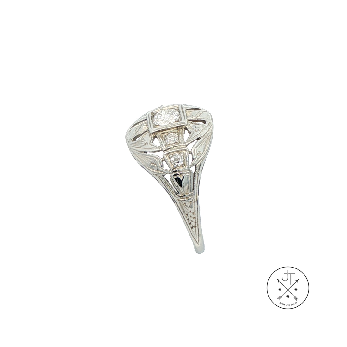 Vintage 18k White Gold Antique Reproduction Ring .30 ctw Natural Diamonds Size 6.25