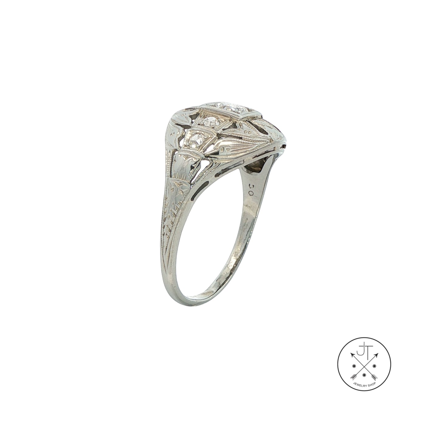 Vintage 18k White Gold Antique Reproduction Ring .30 ctw Natural Diamonds Size 6.25