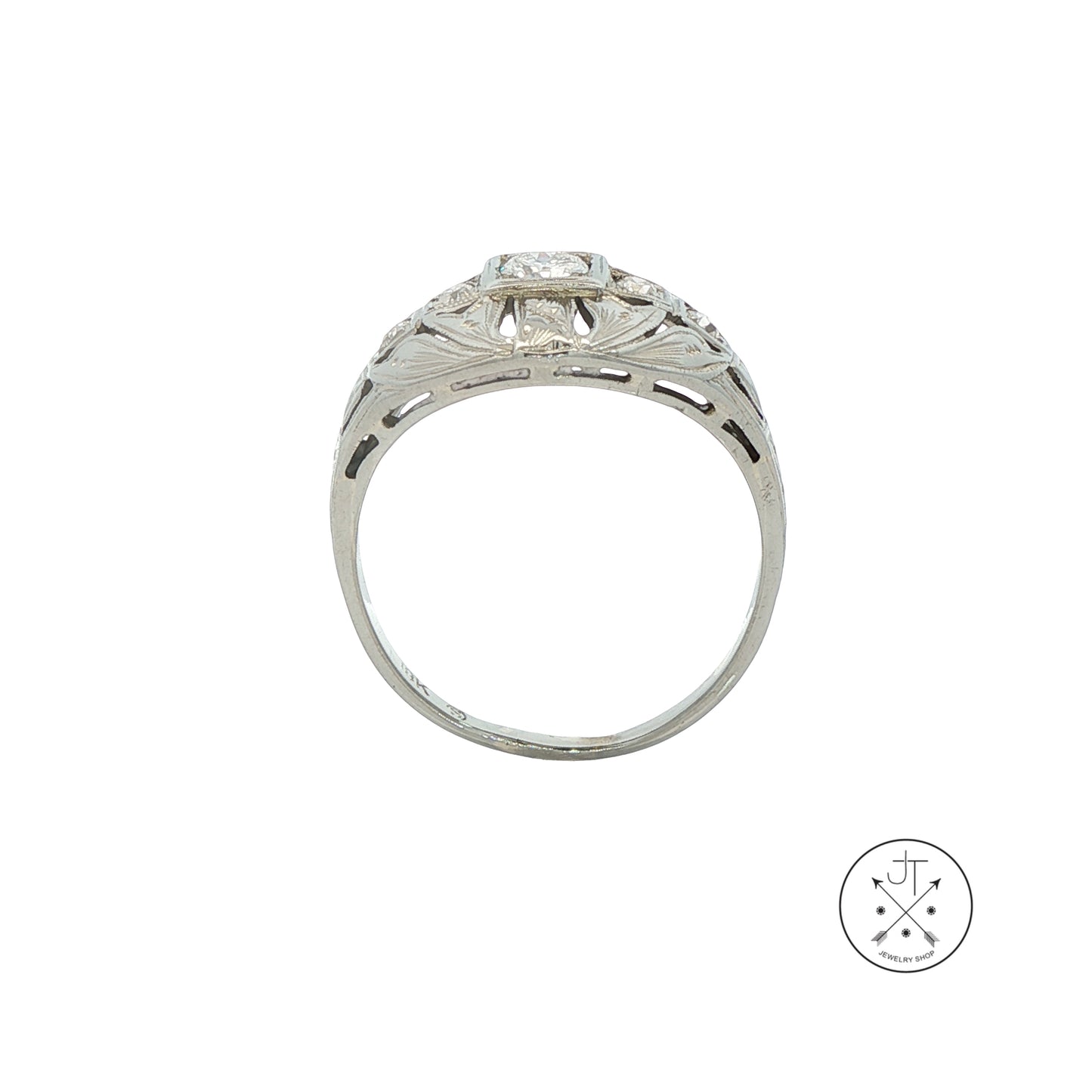 Vintage 18k White Gold Antique Reproduction Ring .30 ctw Natural Diamonds Size 6.25