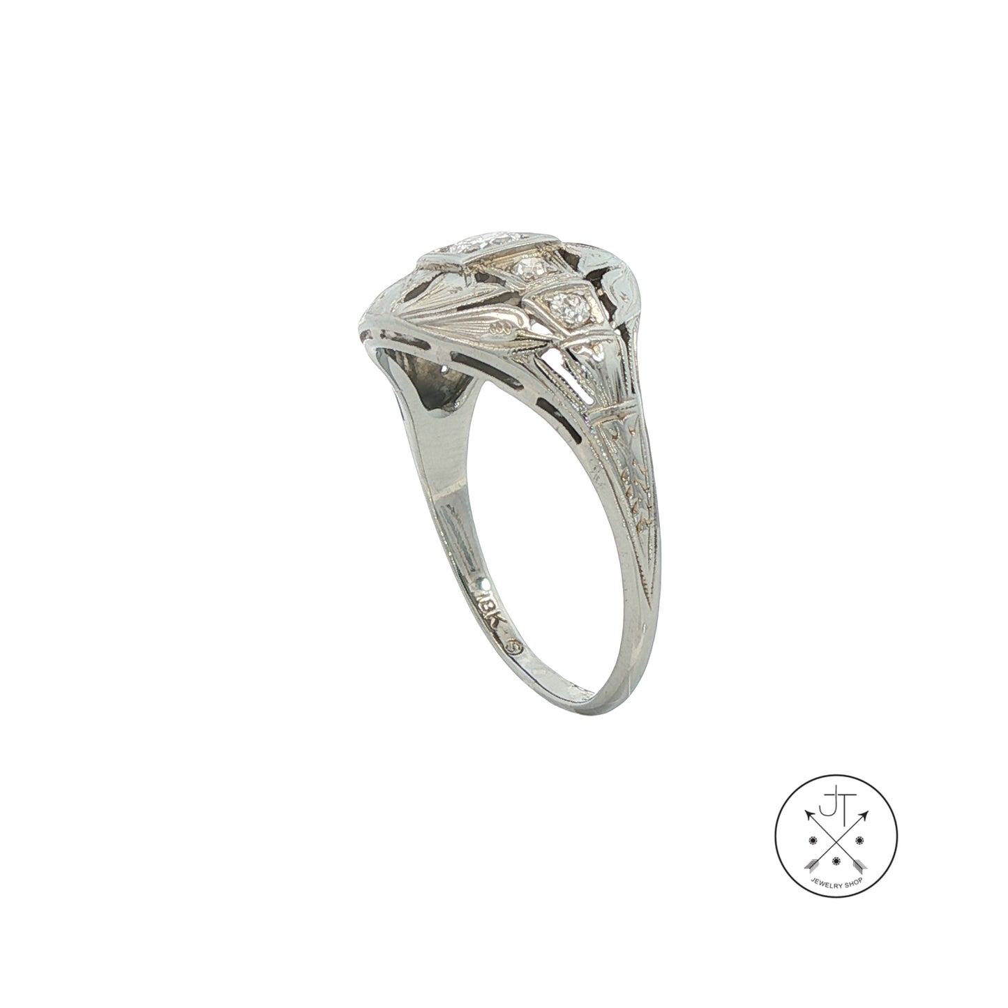 Vintage 18k White Gold Antique Reproduction Ring .30 ctw Natural Diamonds Size 6.25