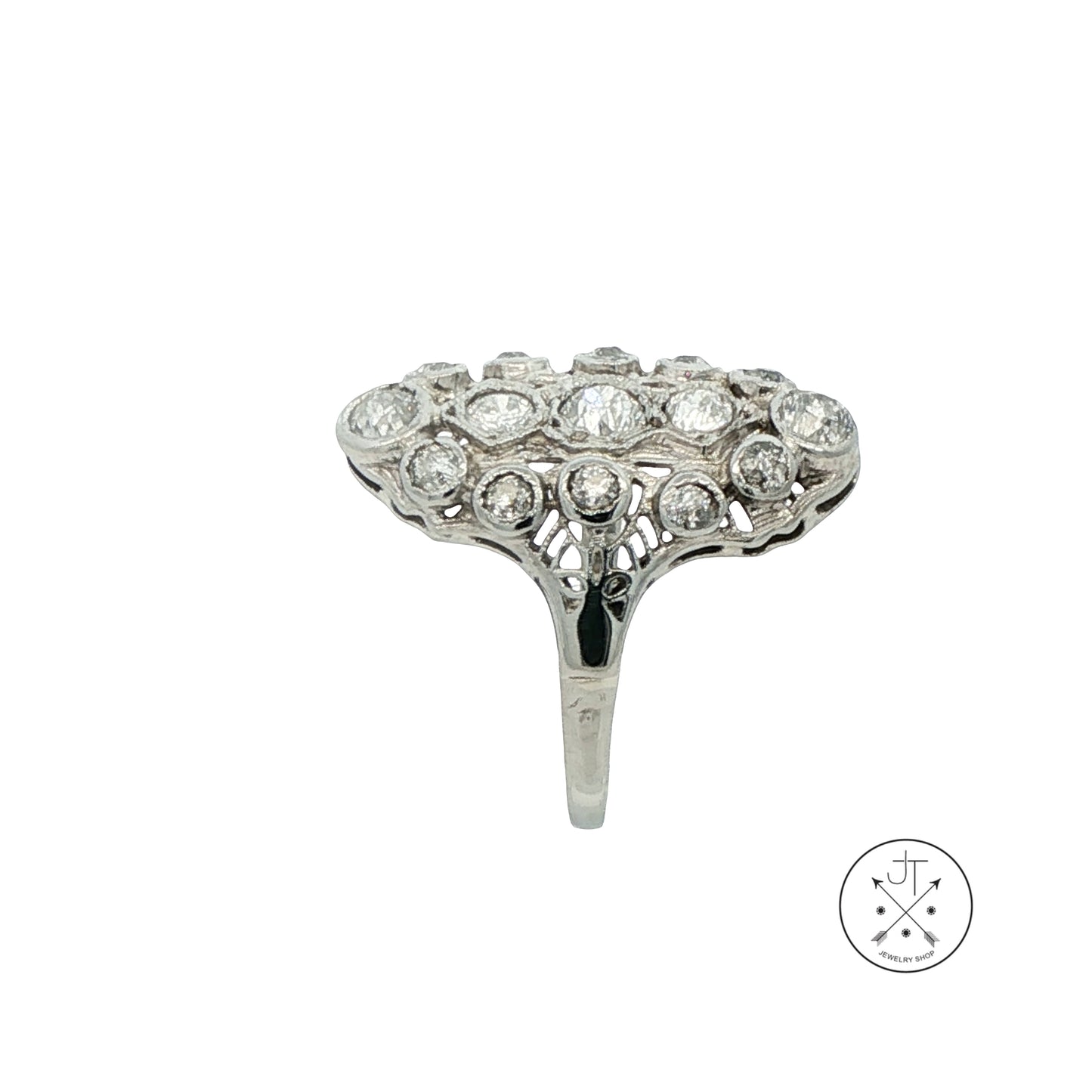 Vintage 18k White Gold Antique Reproduction Ring 1.30 ctw Natural Diamonds Size 7.5