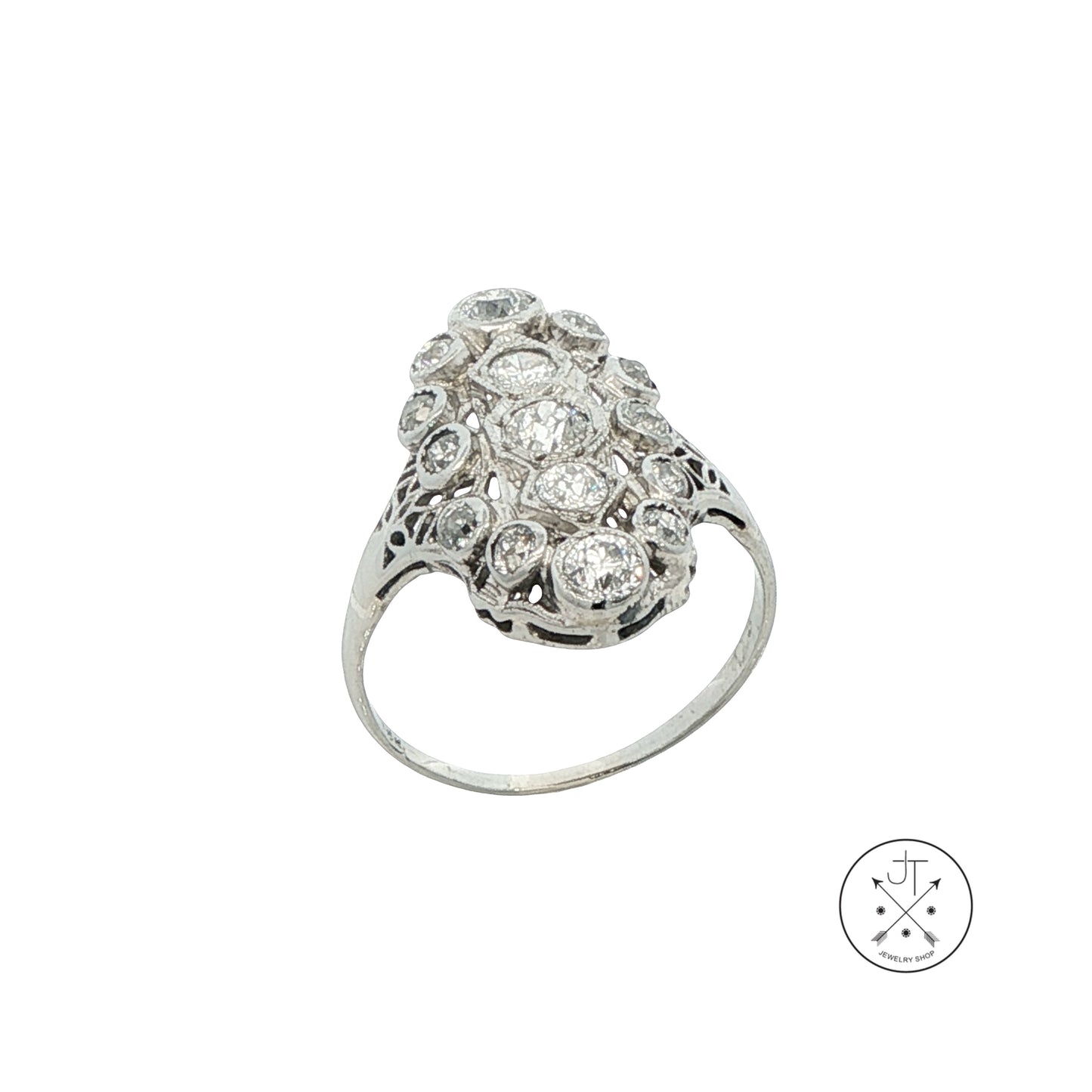 Vintage 18k White Gold Antique Reproduction Ring 1.30 ctw Natural Diamonds Size 7.5