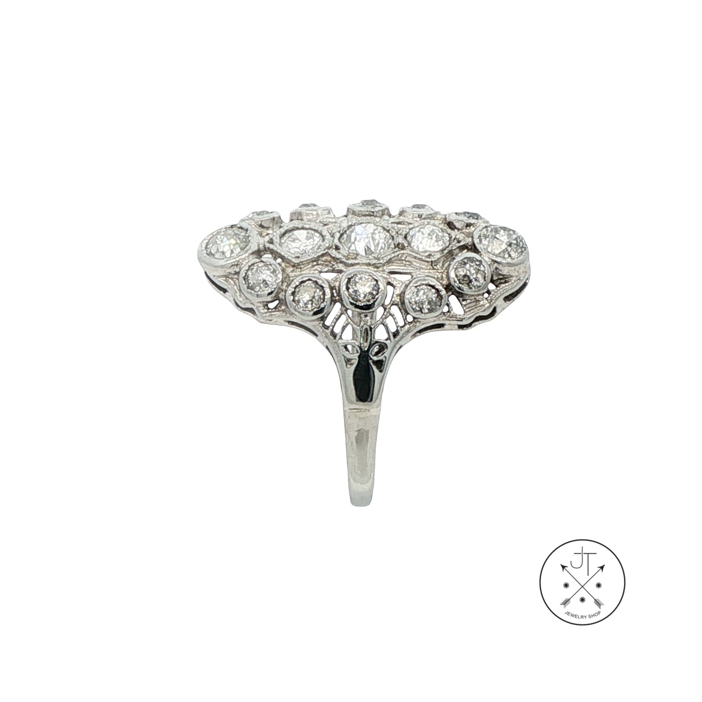 Vintage 18k White Gold Antique Reproduction Ring 1.30 ctw Natural Diamonds Size 7.5