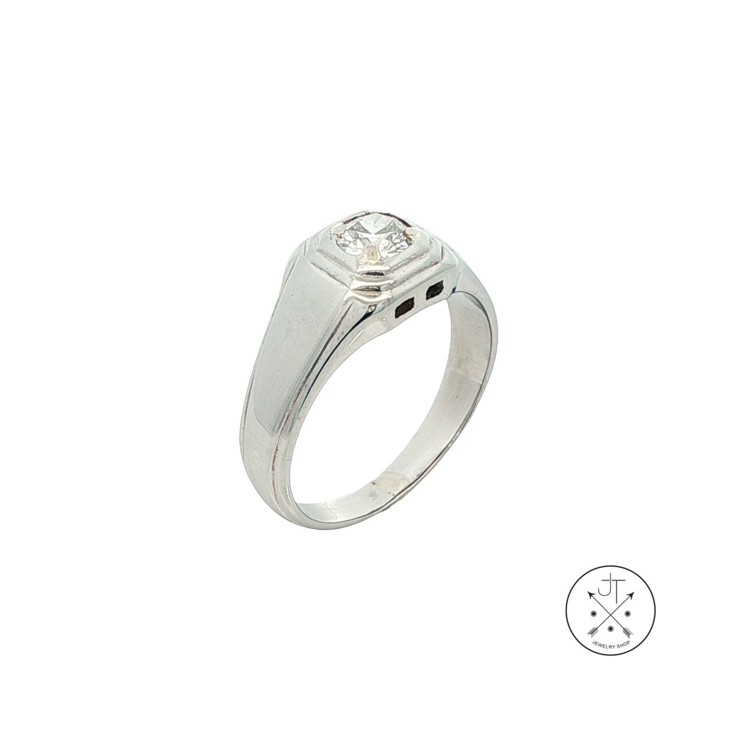 Vintage 18k White Gold Unisex Ring .50 ct Natural Diamond Old Miner Size 9 Solitaire