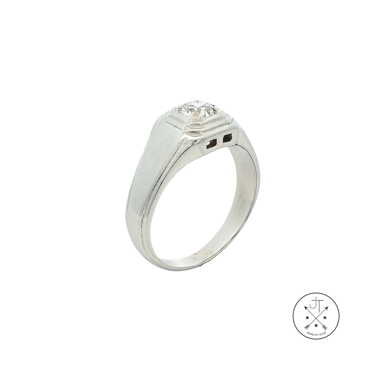 Vintage 18k White Gold Unisex Ring .50 ct Natural Diamond Old Miner Size 9 Solitaire