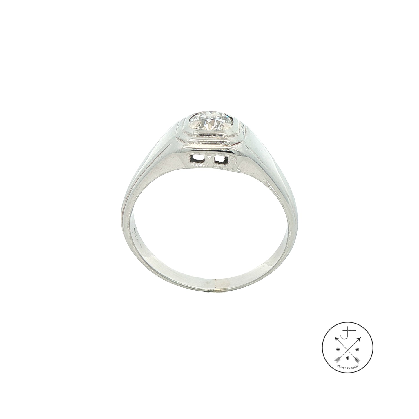 Vintage 18k White Gold Unisex Ring .50 ct Natural Diamond Old Miner Size 9 Solitaire