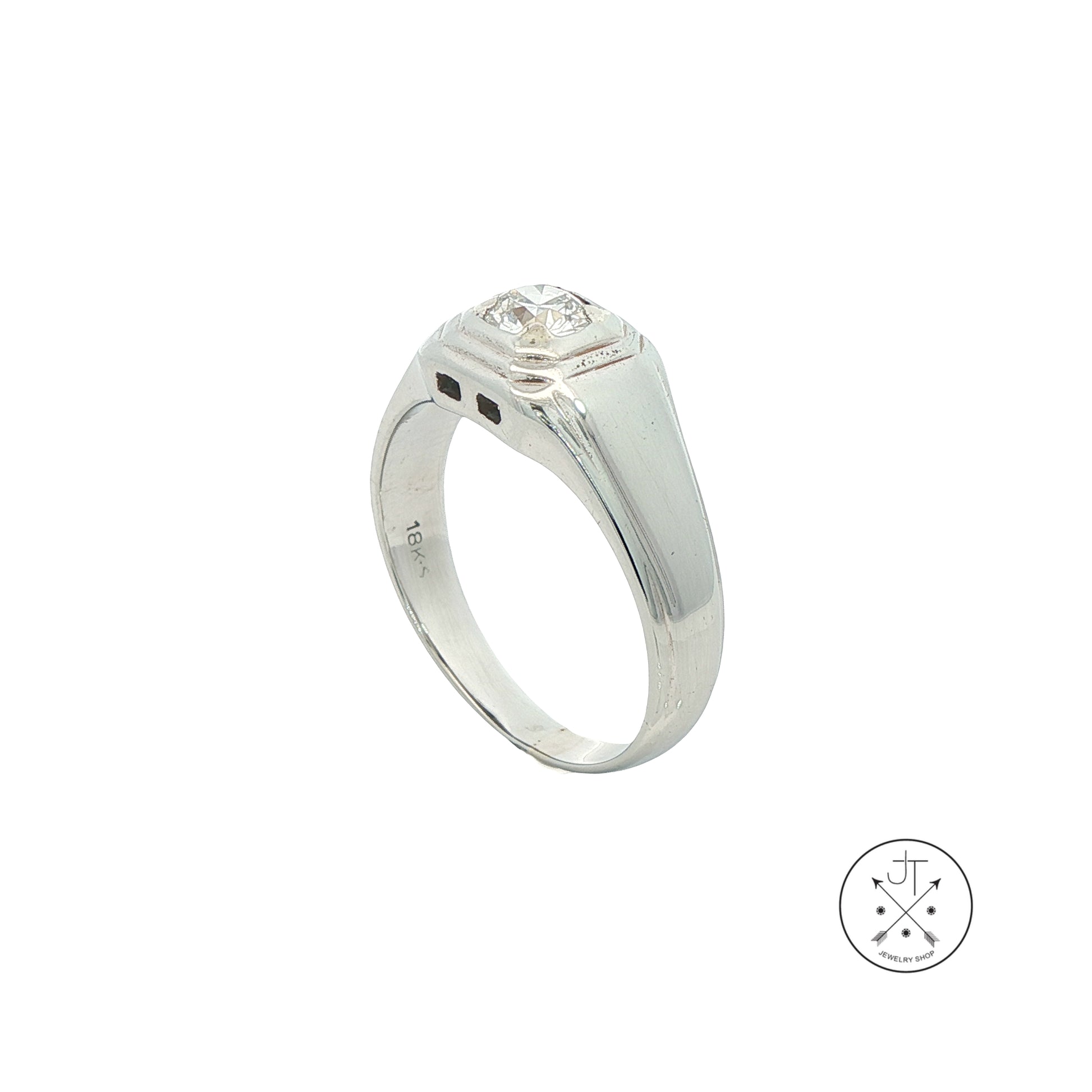 White Gold ring with a diamond on a white background