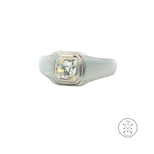 Vintage 18k White Gold Unisex Ring .50 ct Natural Diamond Old Miner Size 9 Solitaire