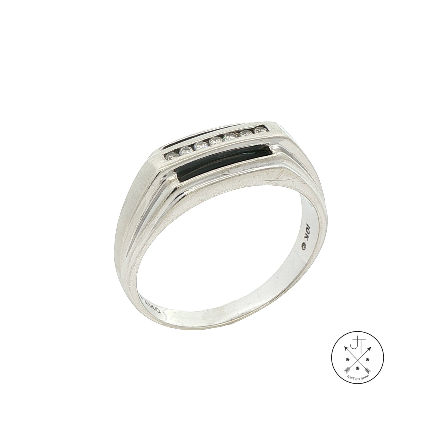 Vintage 10k White Gold Mens Ring with Onyx and Natural Diamonds Size 13.5