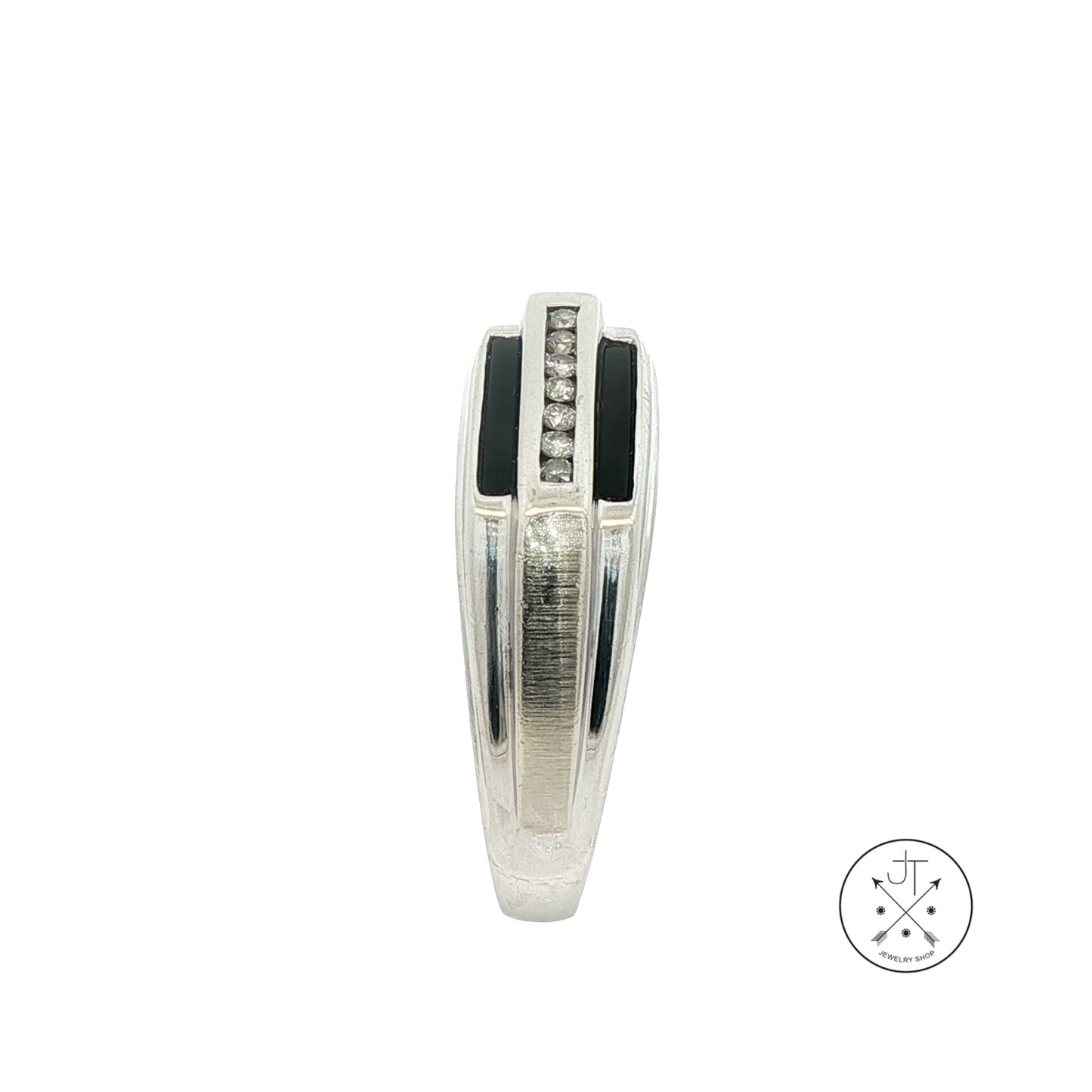 Vintage 10k White Gold Mens Ring with Onyx and Natural Diamonds Size 13.5