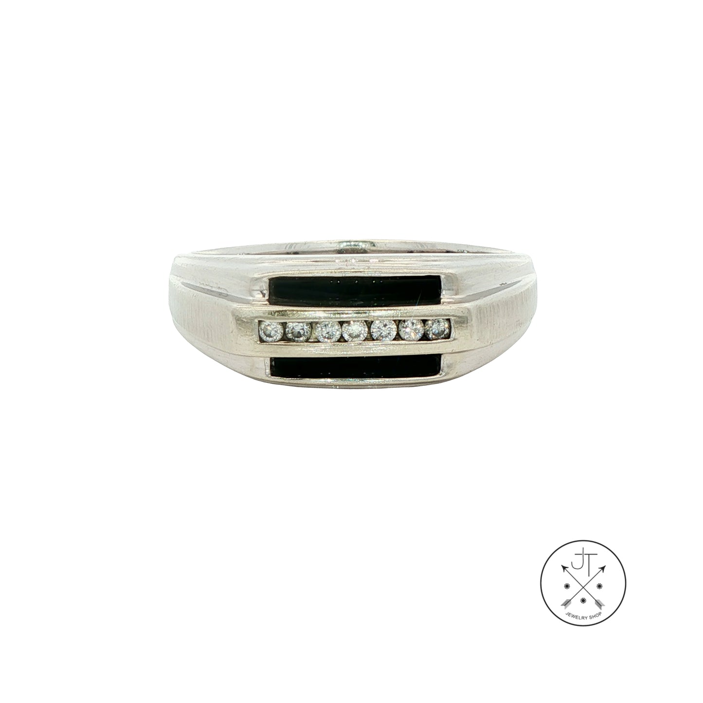 Vintage 10k White Gold Mens Ring with Onyx and Natural Diamonds Size 13.5