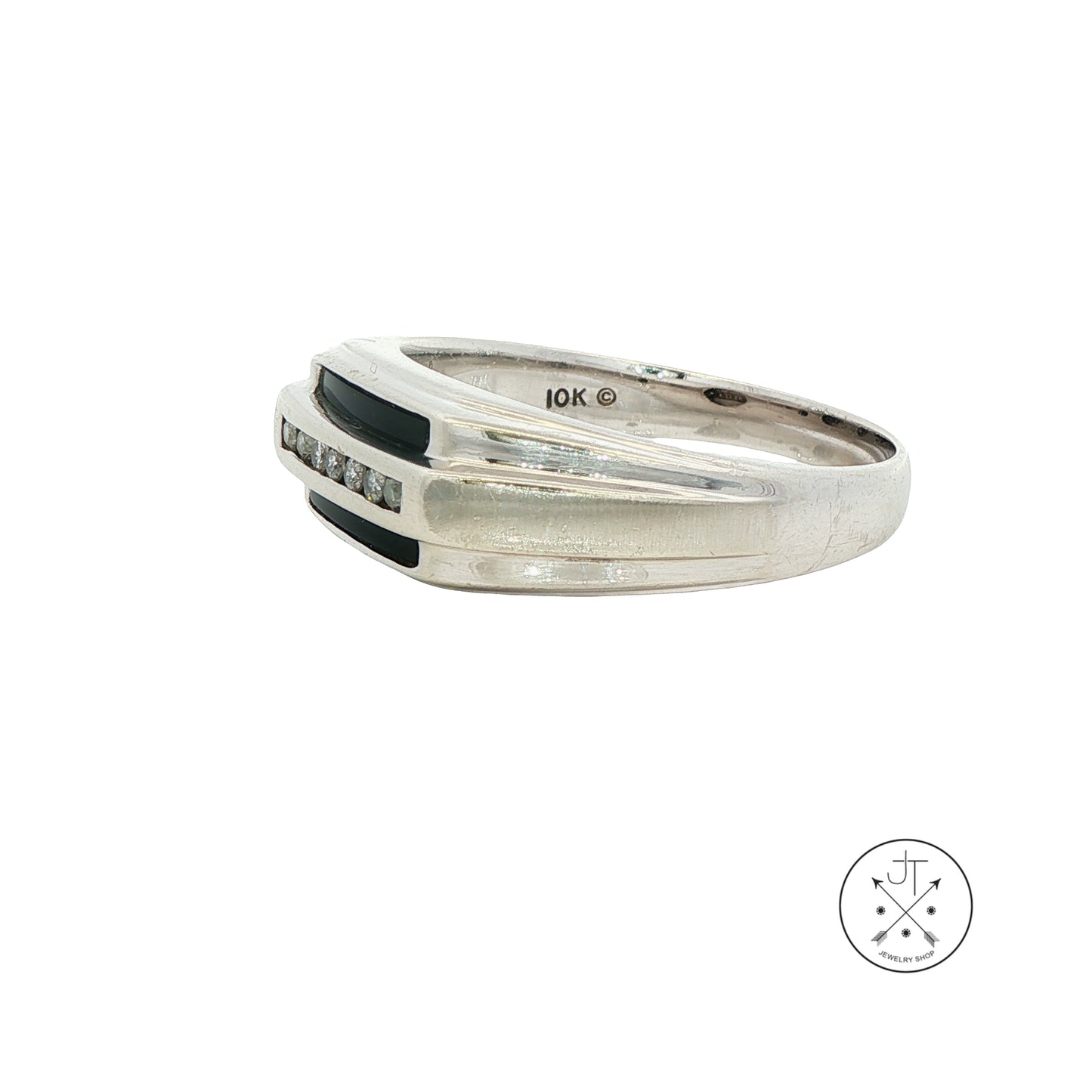 Vintage 10k White Gold Mens Ring with Onyx and Natural Diamonds Size 13.5