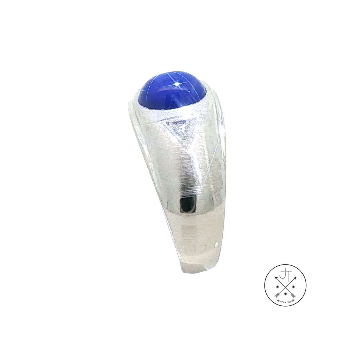 14k White Gold Mens Ring with Star Sapphire and Natural Diamonds Size 11.25