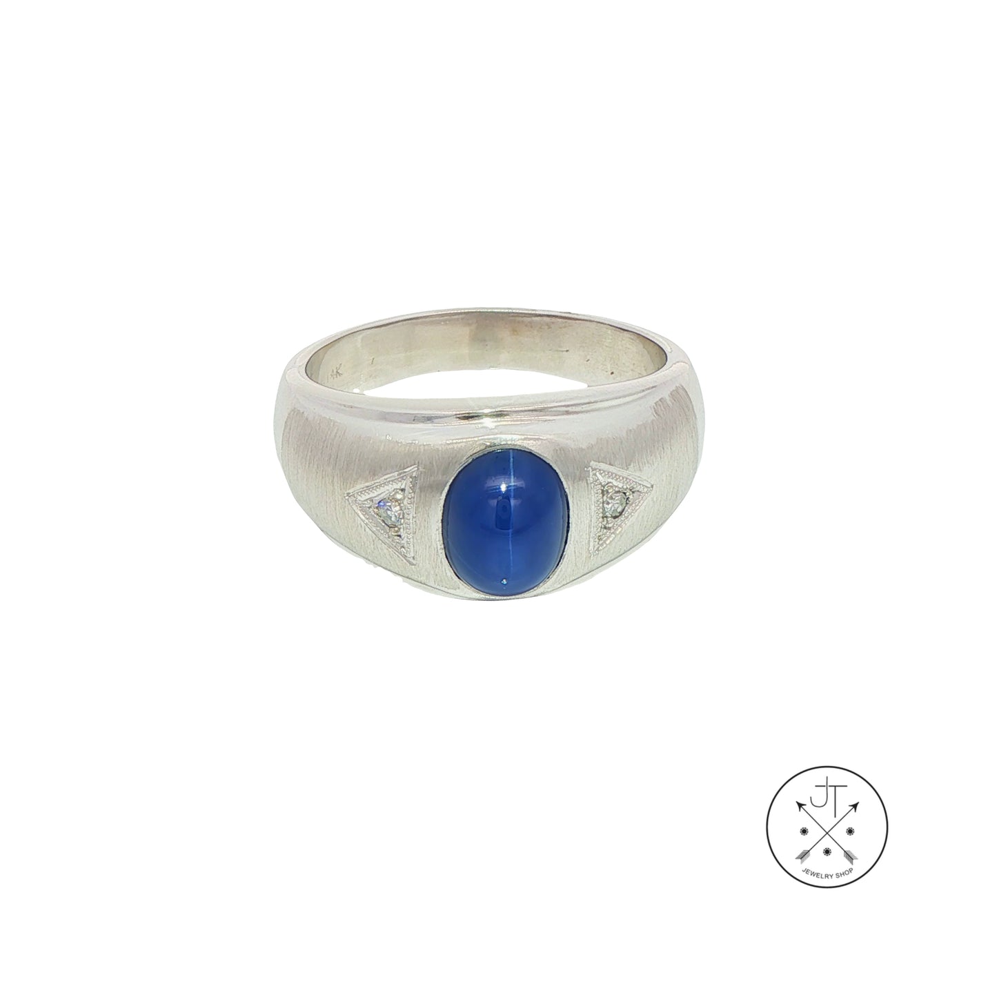 14k White Gold Mens Ring with Star Sapphire and Natural Diamonds Size 11.25