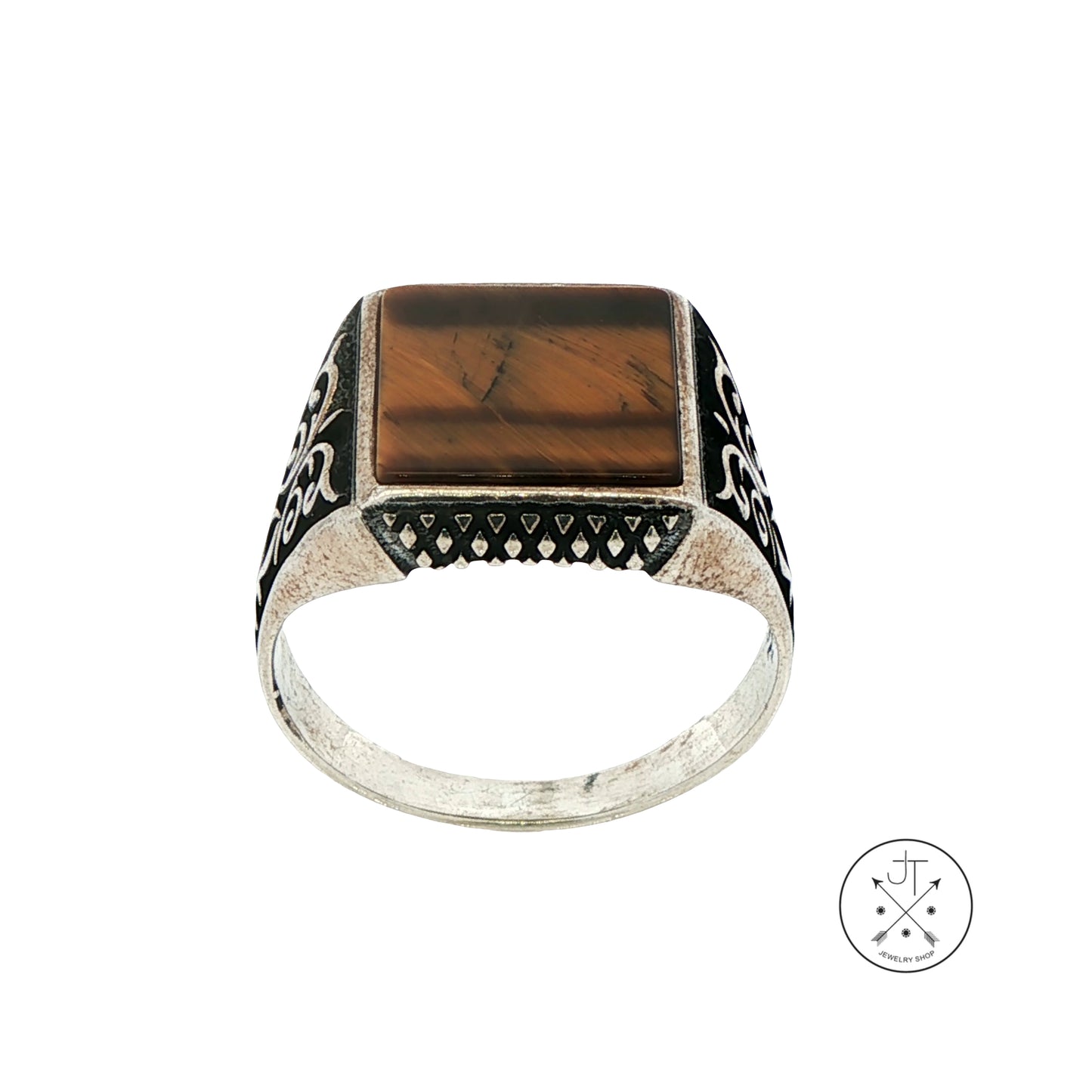 Vintage Sterling Silver Mens Ring with Tigers Eye Size 12.25