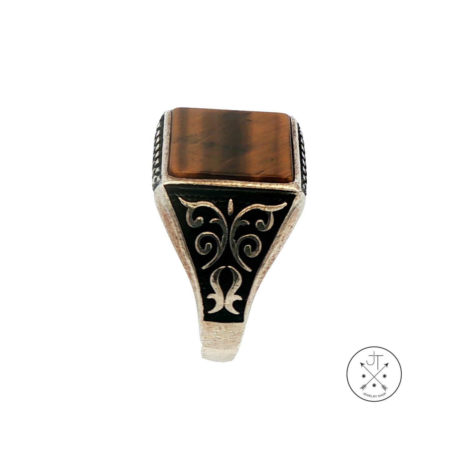 Vintage Sterling Silver Mens Ring with Tigers Eye Size 12.25