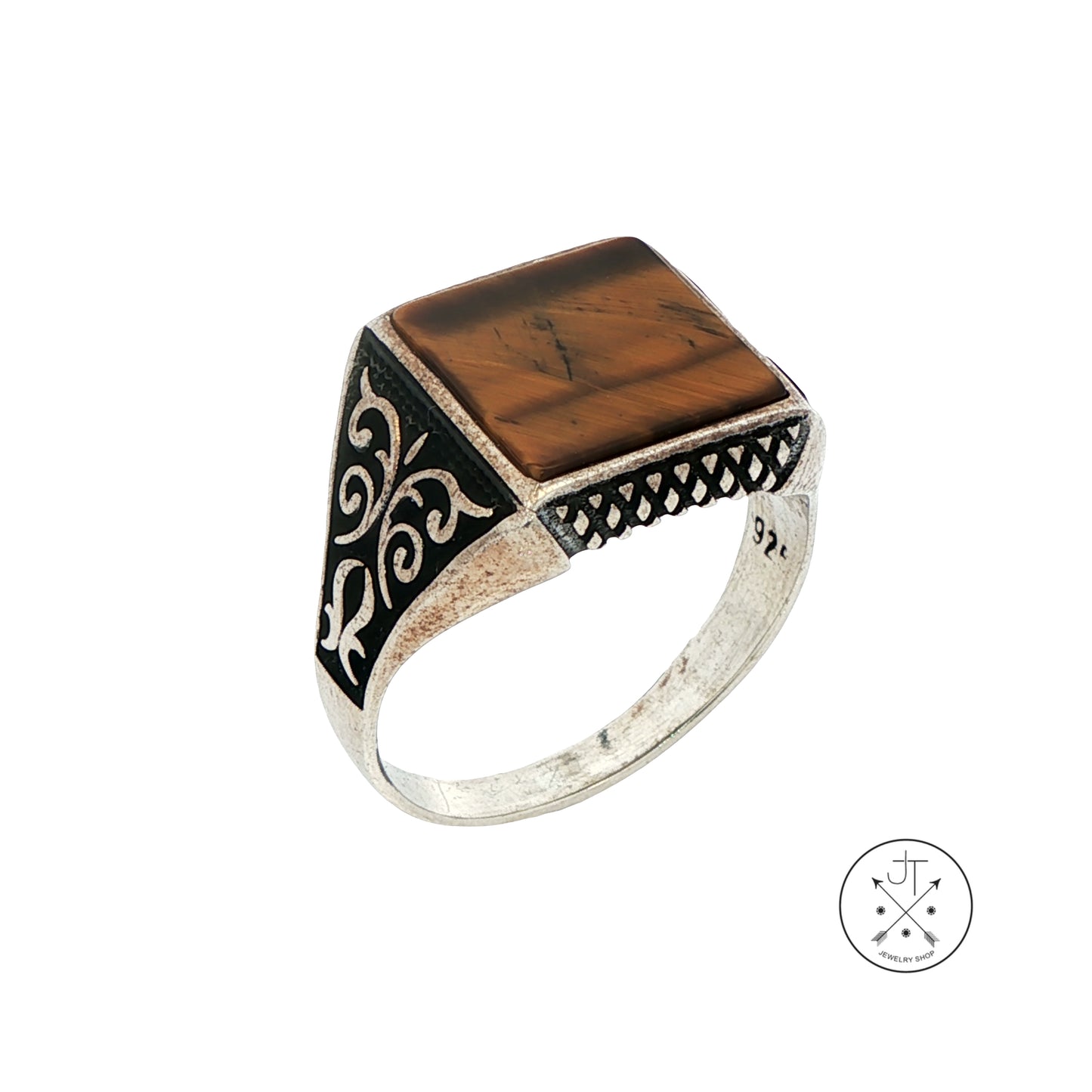 Vintage Sterling Silver Mens Ring with Tigers Eye Size 12.25