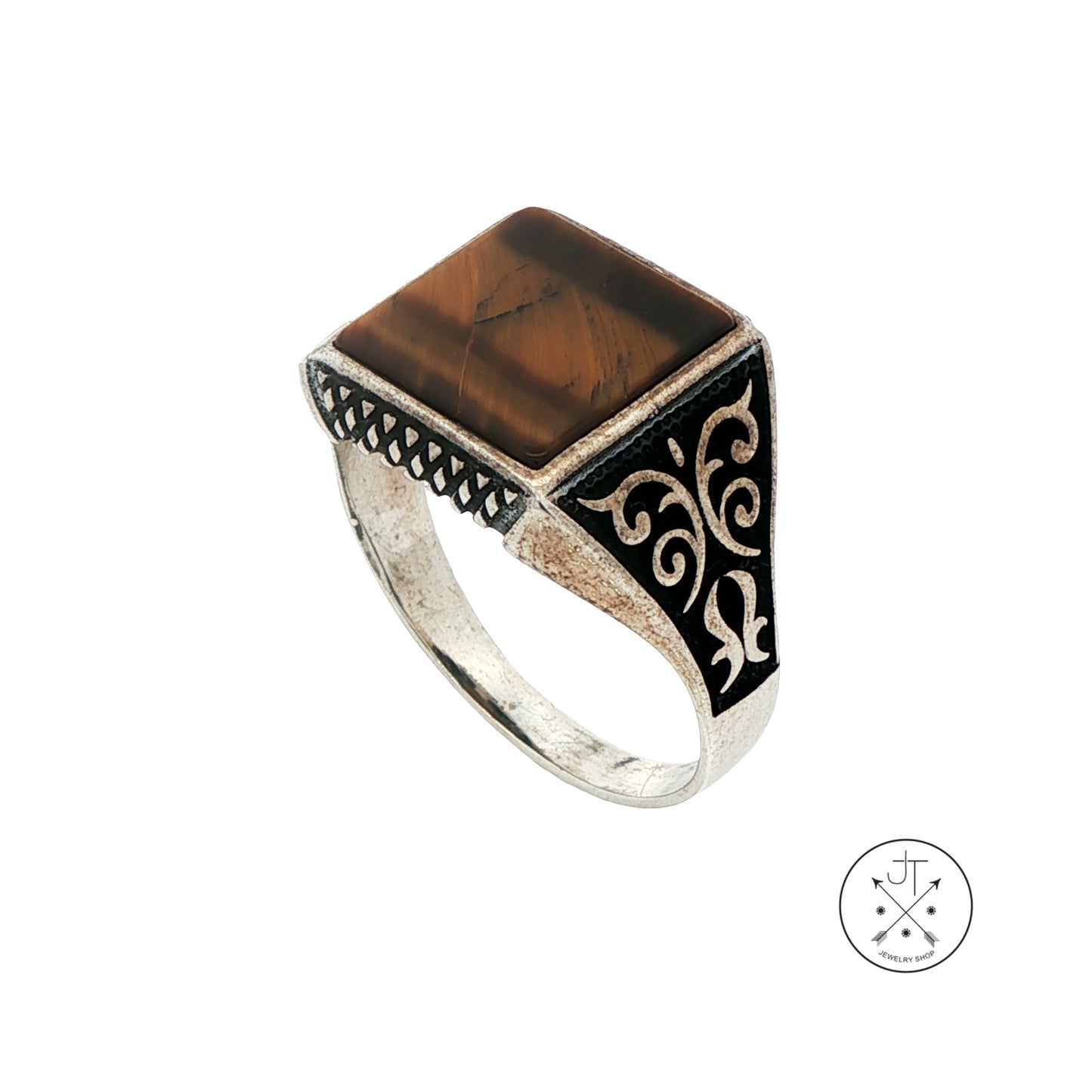 Vintage Sterling Silver Mens Ring with Tigers Eye Size 12.25