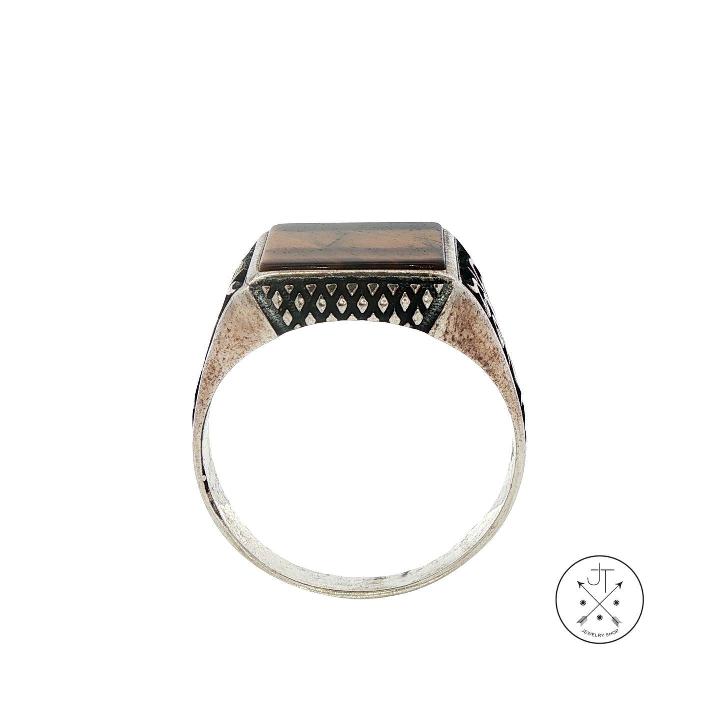 Vintage Sterling Silver Mens Ring with Tigers Eye Size 12.25