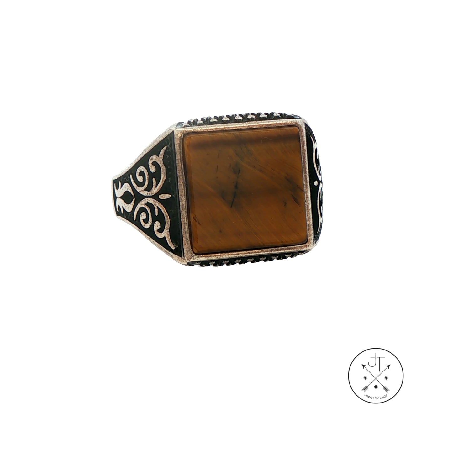 Vintage Sterling Silver Mens Ring with Tigers Eye Size 12.25