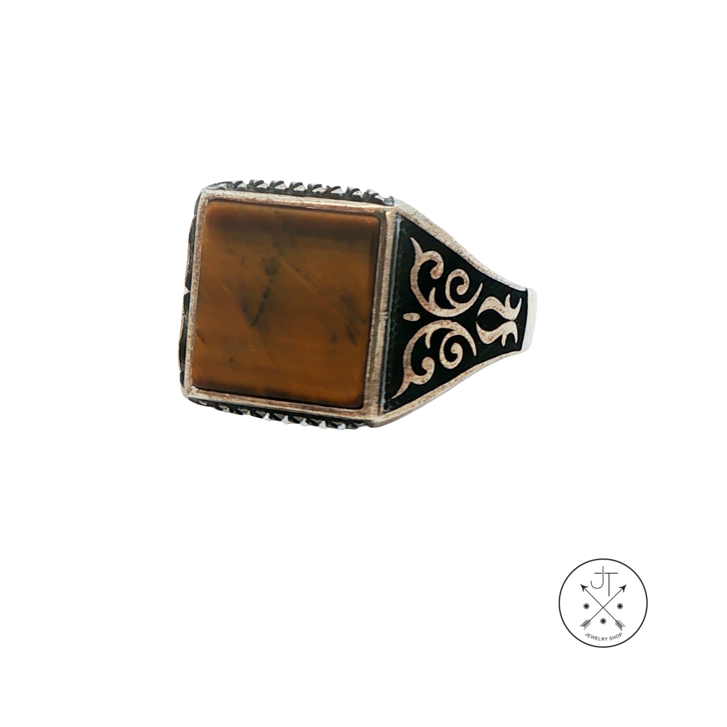 Vintage Sterling Silver Mens Ring with Tigers Eye Size 12.25