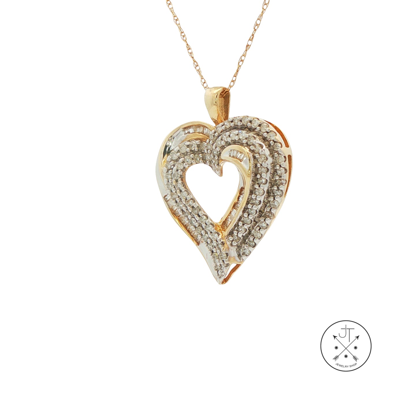 10k Yellow Gold .30 ctw Natural Diamond Heart Pendant Necklace 19 Inch