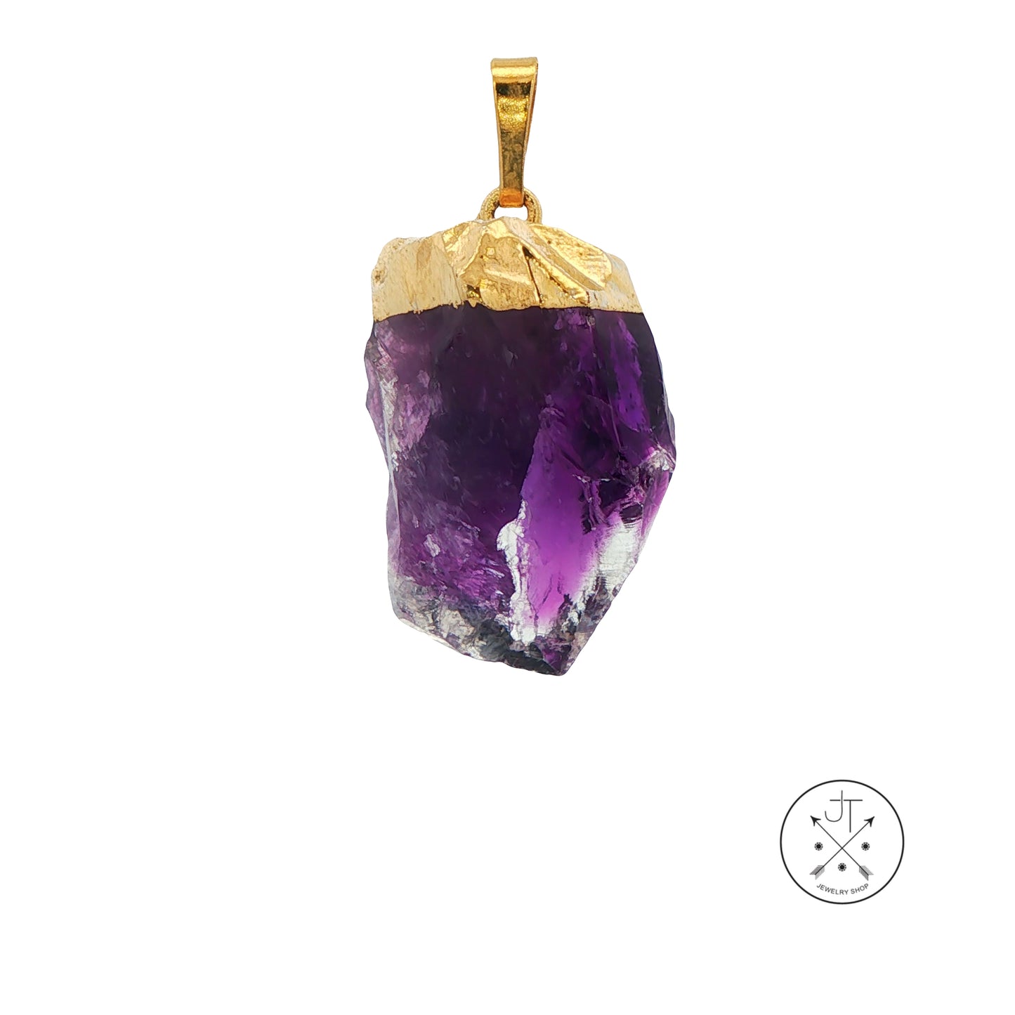 Gold Plated Phantom Amethyst Quartz Point Pendant Natural Crystal
