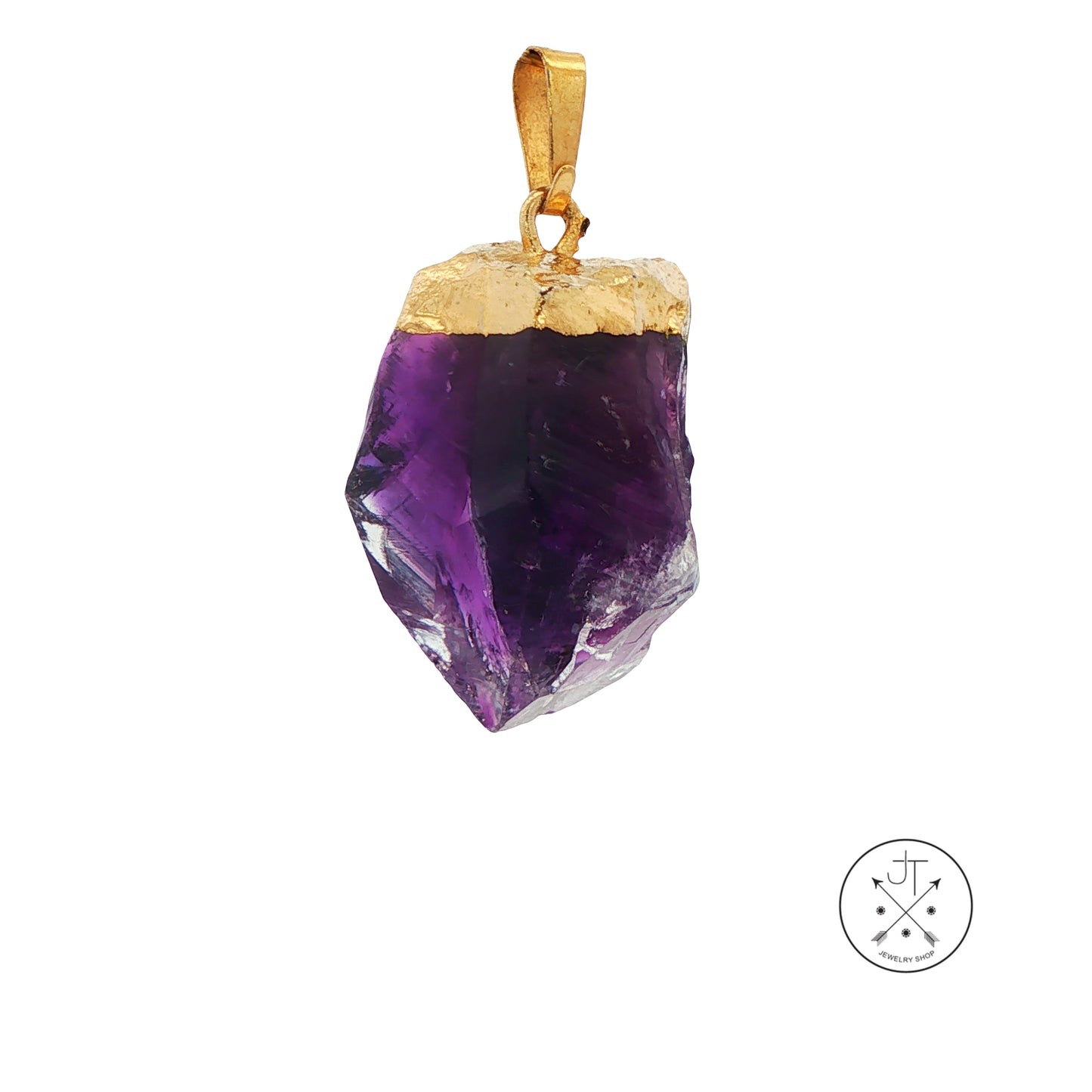 Gold Plated Phantom Amethyst Quartz Point Pendant Natural Crystal