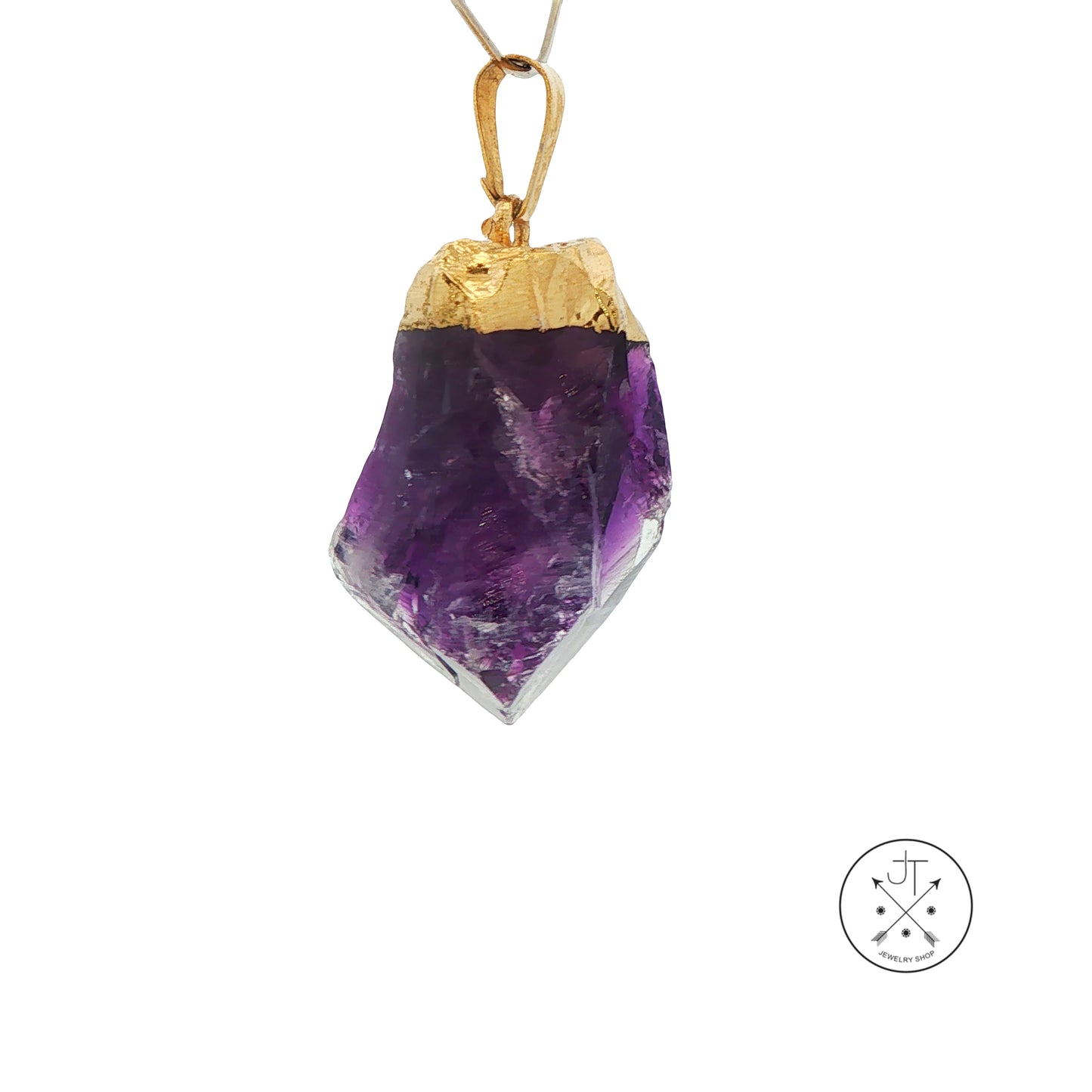 Gold Plated Phantom Amethyst Quartz Point Pendant Natural Crystal