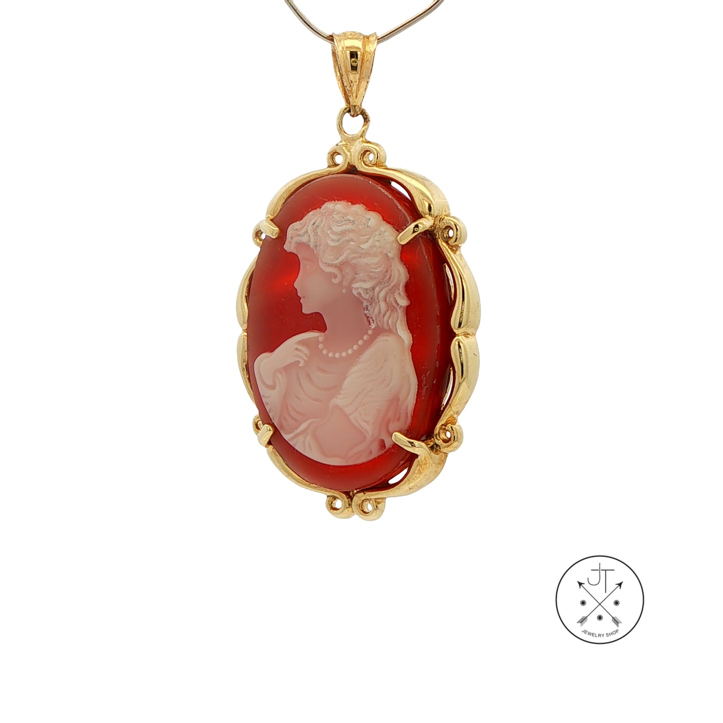 Vintage 10k Yellow Gold Agate Hardstone Cameo Pendant