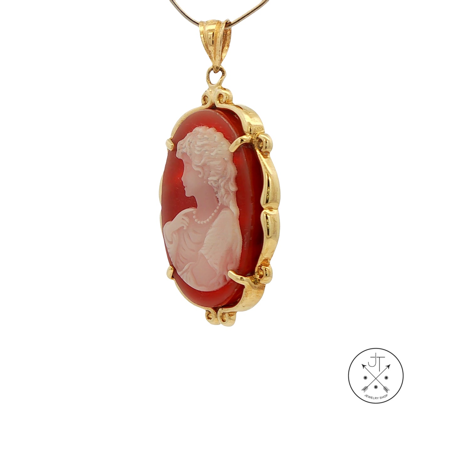 Vintage 10k Yellow Gold Agate Hardstone Cameo Pendant