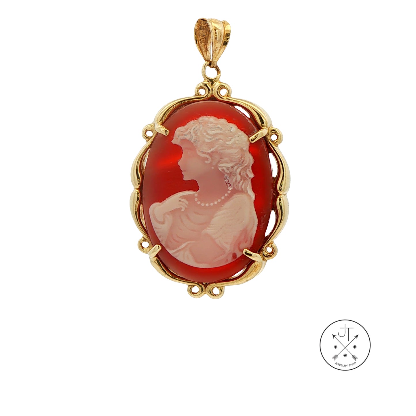 Vintage 10k Yellow Gold Agate Hardstone Cameo Pendant