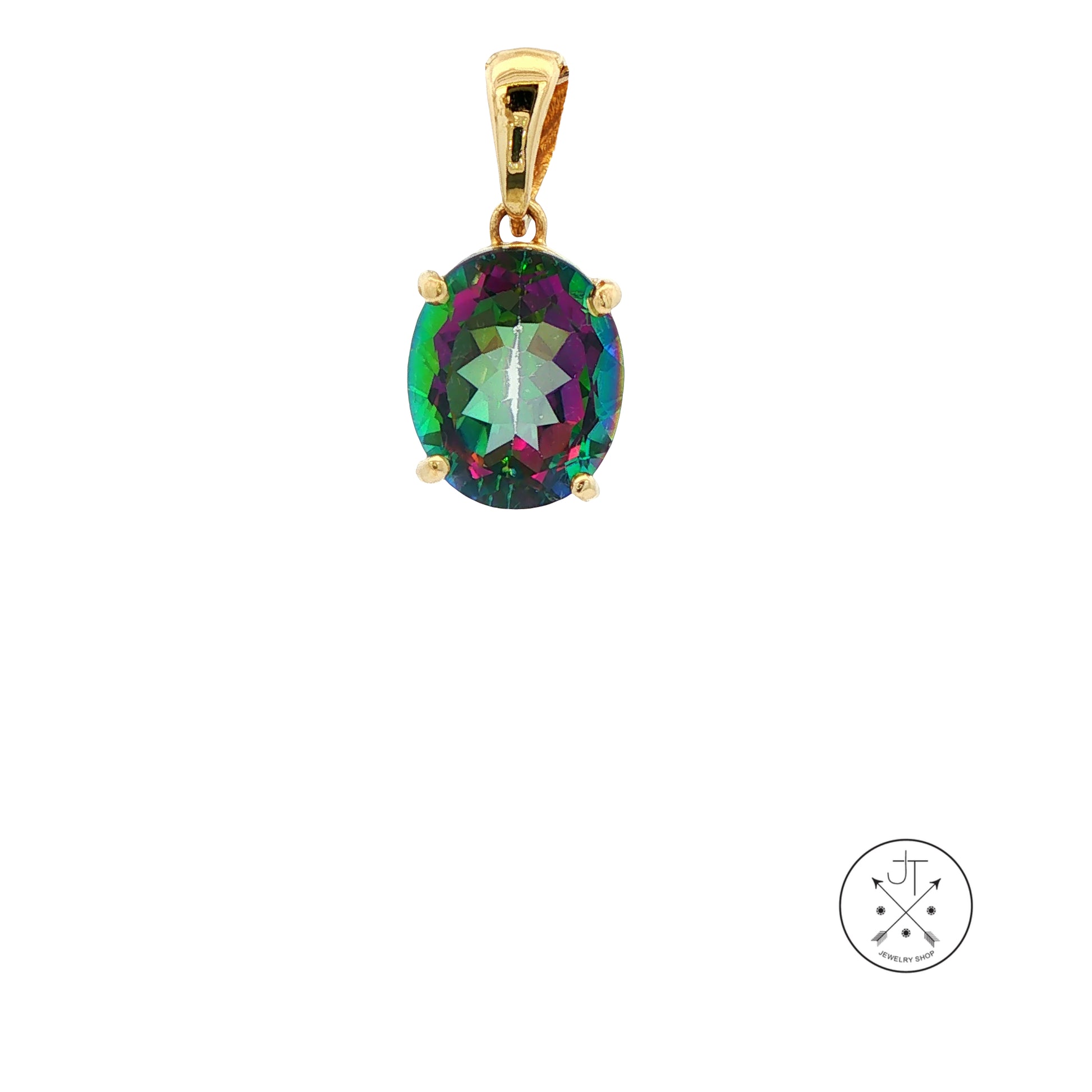 Vintage 14k Yellow Gold Solitaire Drop Pendant with Mystic Topaz